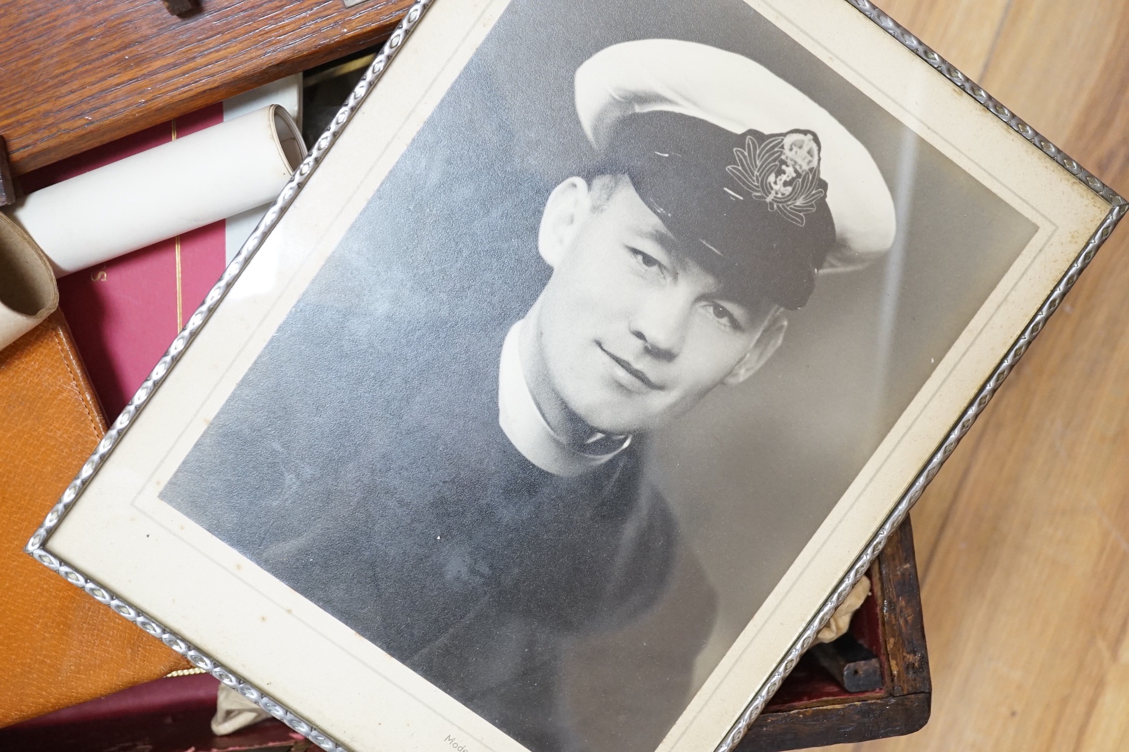 A cased OBE awarded to Reverend Monsignor Thomas Hubert McDonagh, a naval general service medal with Malaya bar, awarded to CHAPN. T.H. McDONAGH R.N., a miniature OBE and naval general service medal with Malaya bar and r